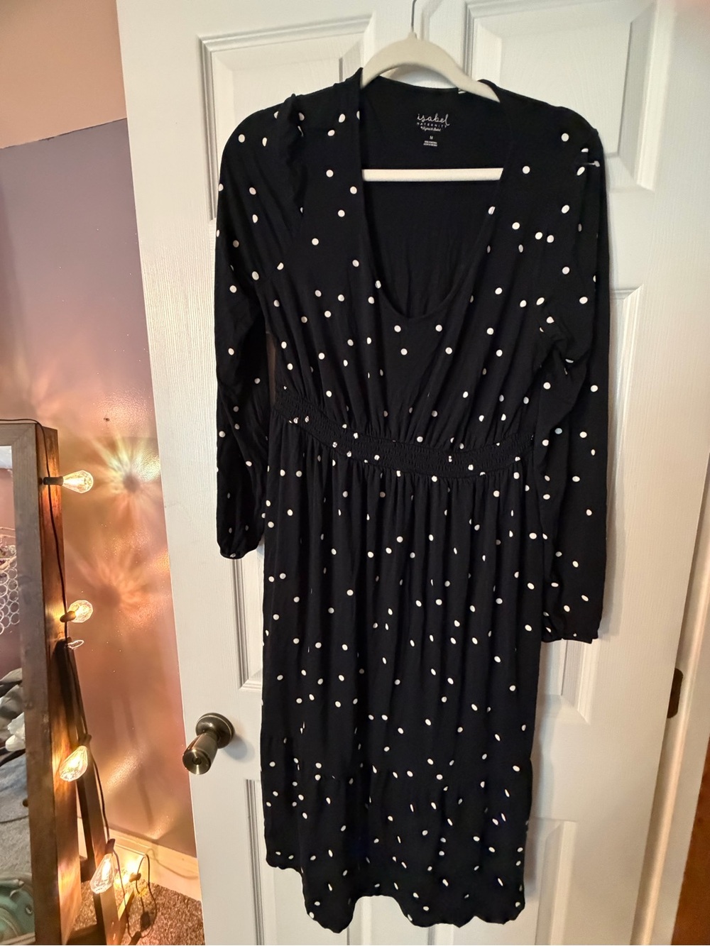 Isabel Maternity by Ingrid & Isabel Black/White Polka Dot V-Neck Knee Dress M